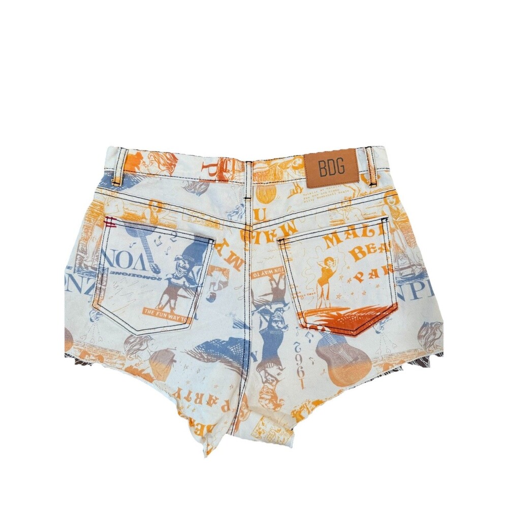 BDG Urban Outfitters Pitched Waist Denim Shorts Retro Graphic Print Cutoff 32 - Picture 6 of 9